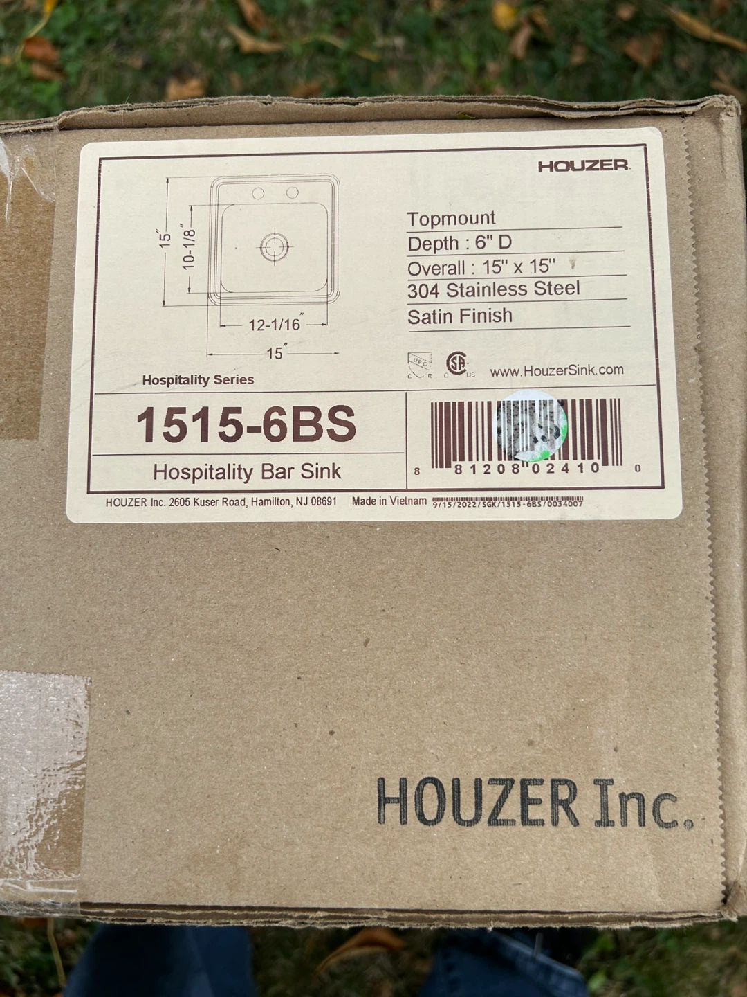 HOUZER 1515-6BS Hospitality Bar Sink - New in Box