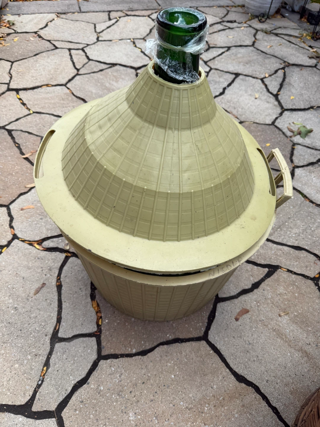 Large Green Glass Demijohn in Plastic Basket - photo 2