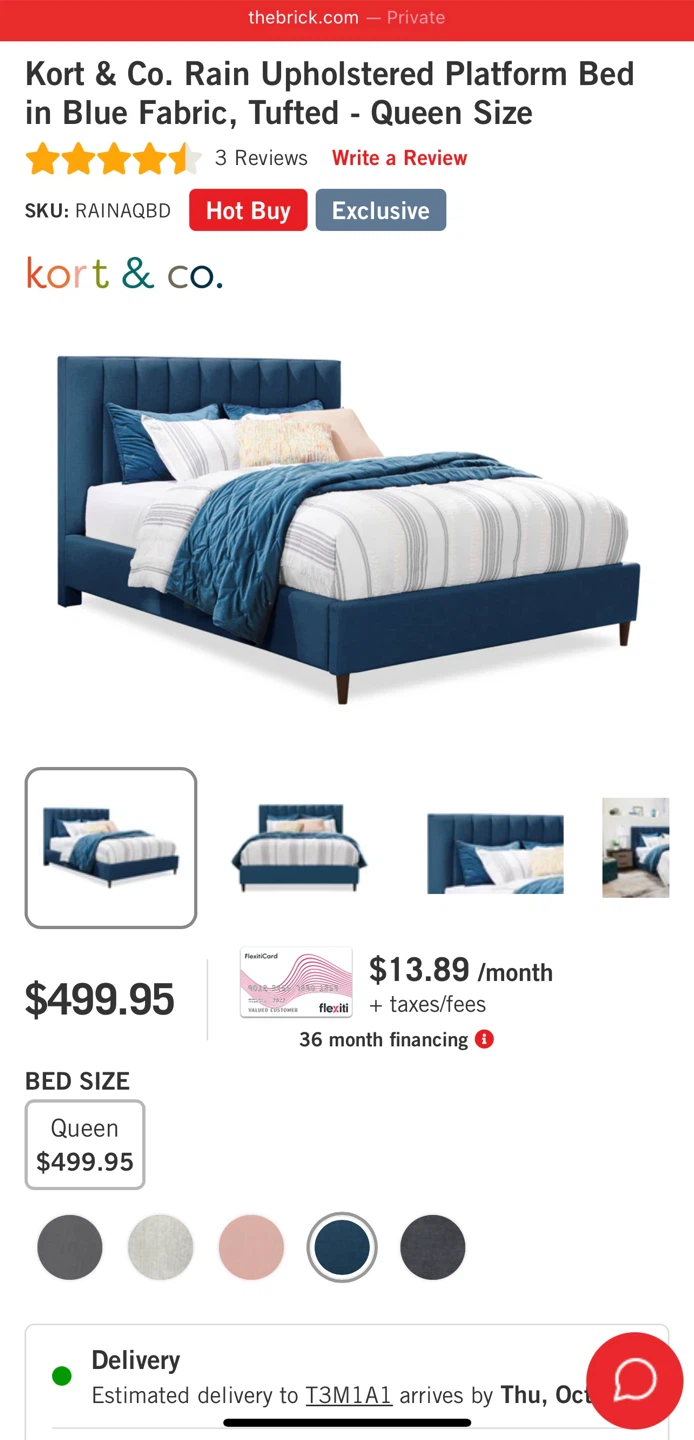 MOVE OUT SALE - BED AND MATTRESS - Blue Upholsted - Queen Size - photo 2