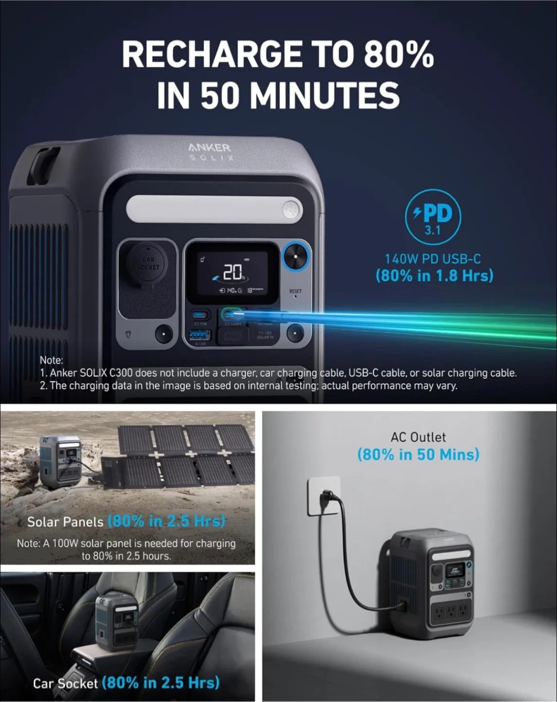 (New) Anker SOLIX C300 Portable Power Station image indicator(6)