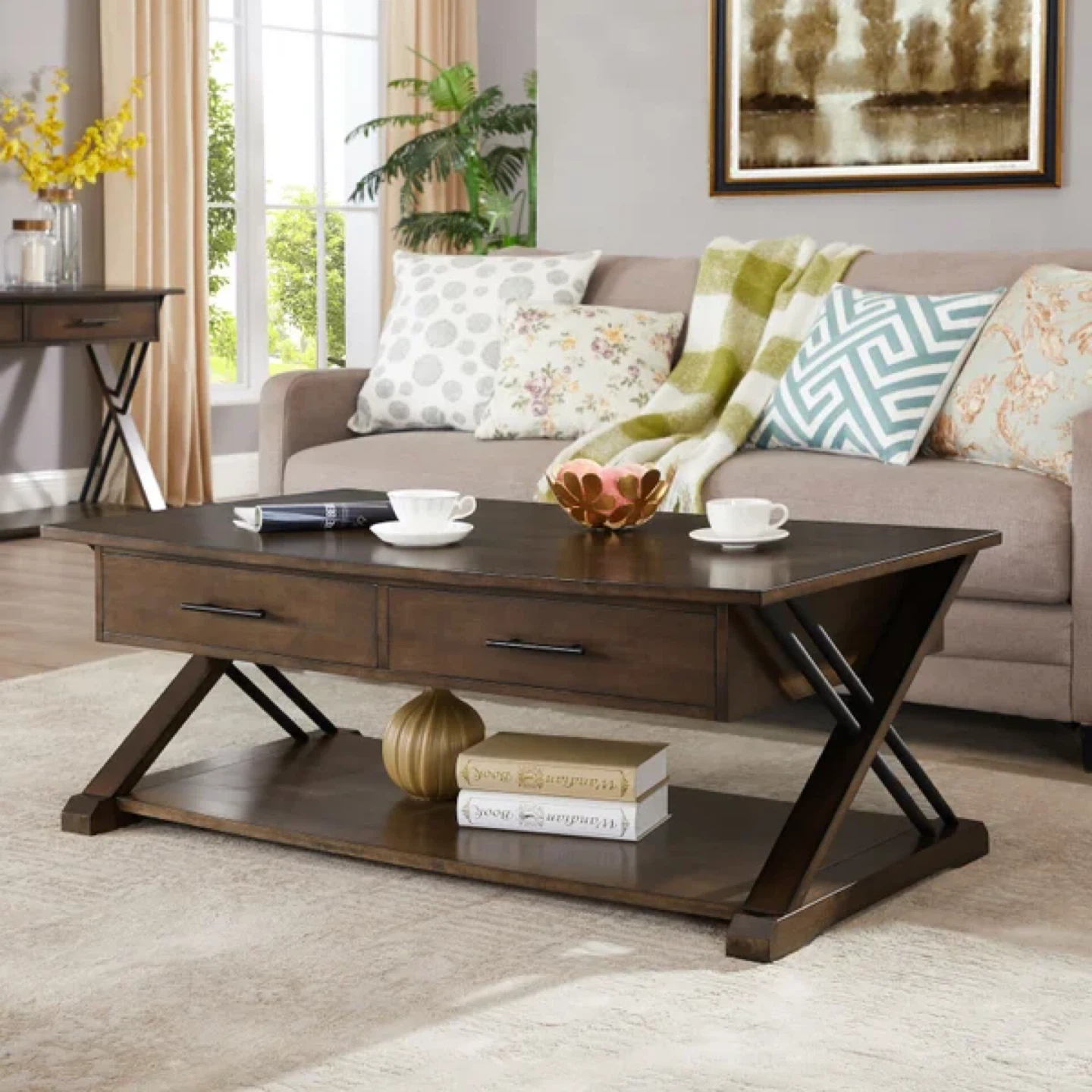 Dark Brown Wood Coffee Table with Drawers - photo 2
