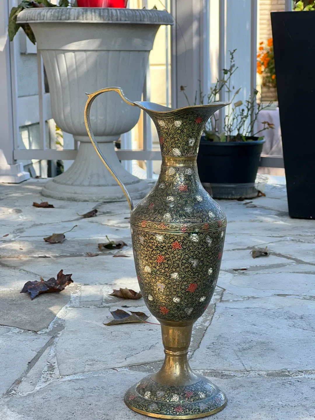 Vintage Brass Floral Pitcher Vase thumbnail