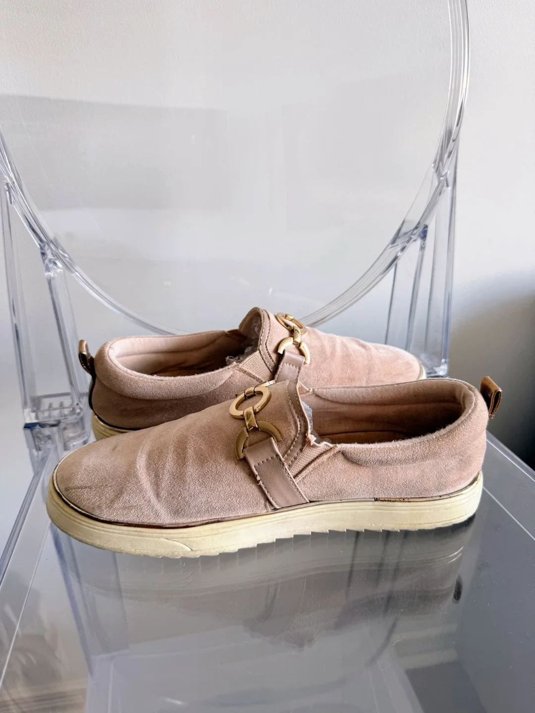 Blush Pink Suede Loafers Size 38 image indicator(5)