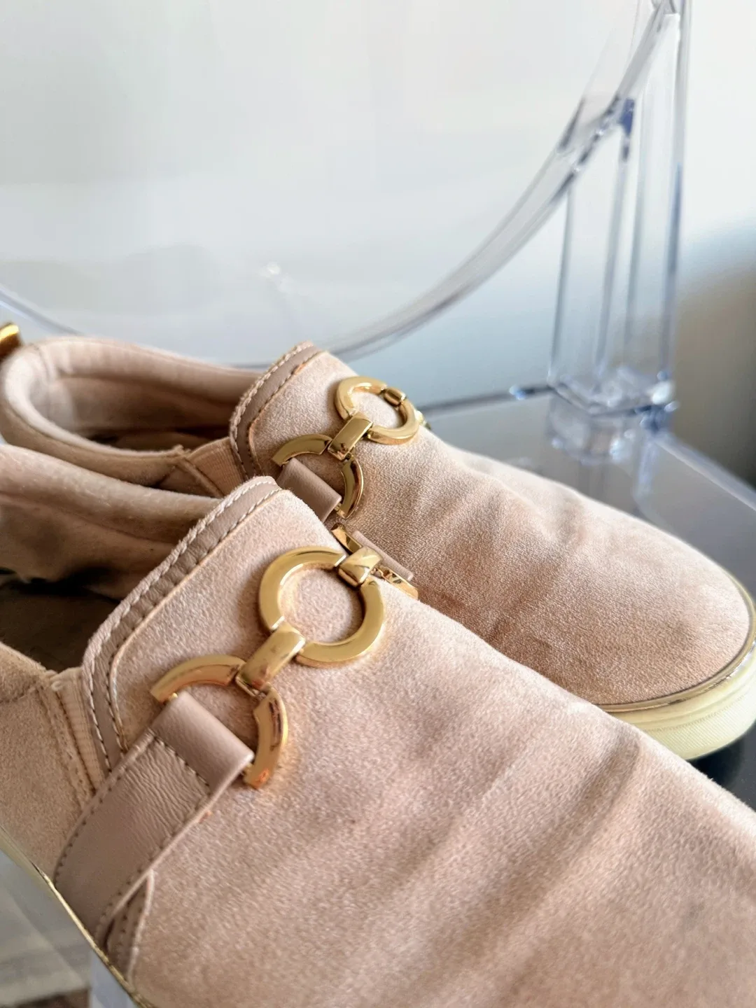 Blush Pink Suede Loafers Size 38 image indicator(3)