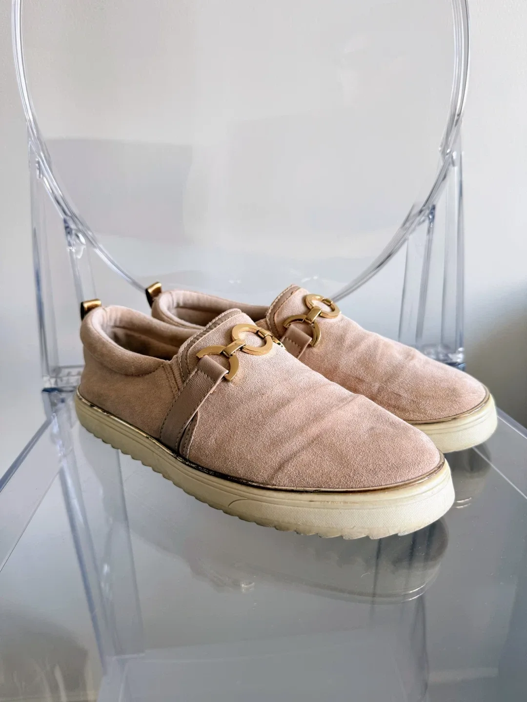 Blush Pink Suede Loafers Size 38 thumbnail