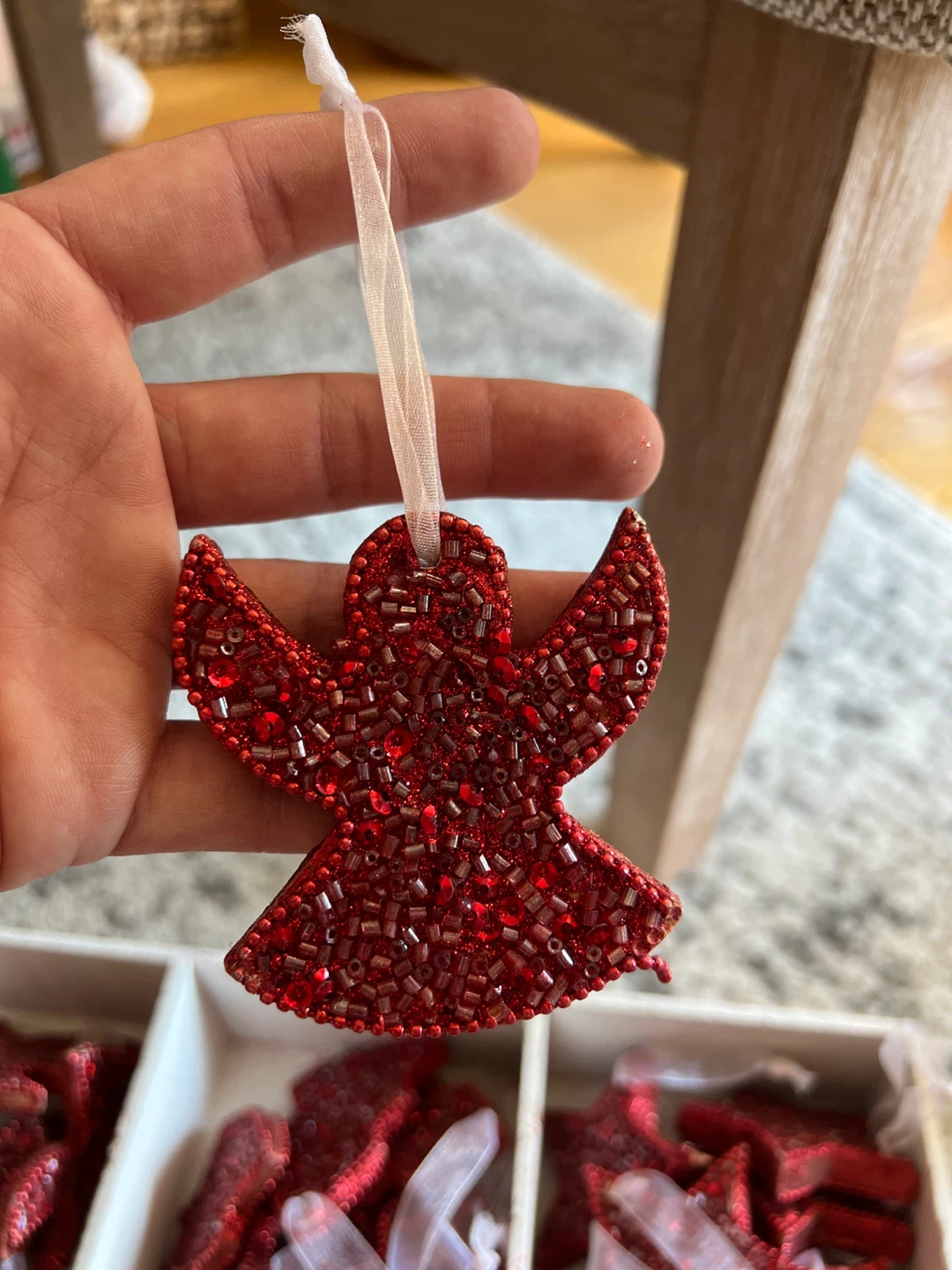 Red Beaded Christmas Ornaments - Angel, Star, Tree - photo 2