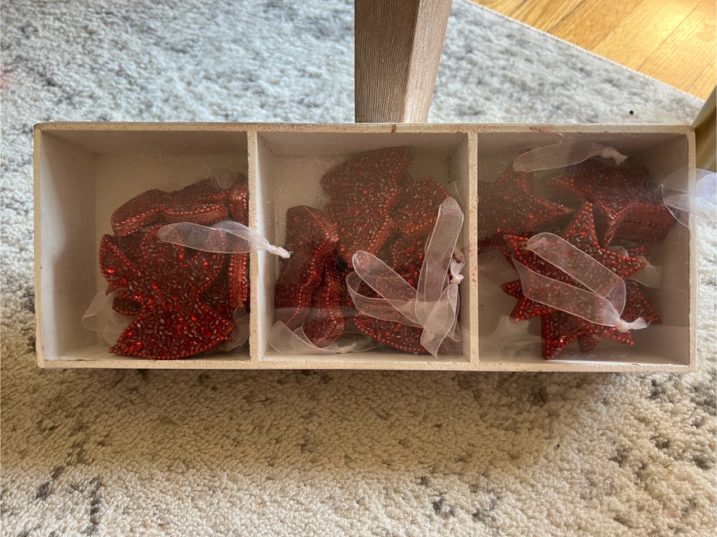 Red Beaded Christmas Ornaments - Angel, Star, Tree