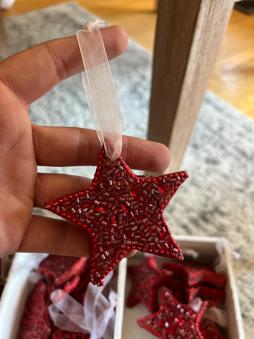 Red Beaded Christmas Ornaments - Angel, Star, Tree - photo 4
