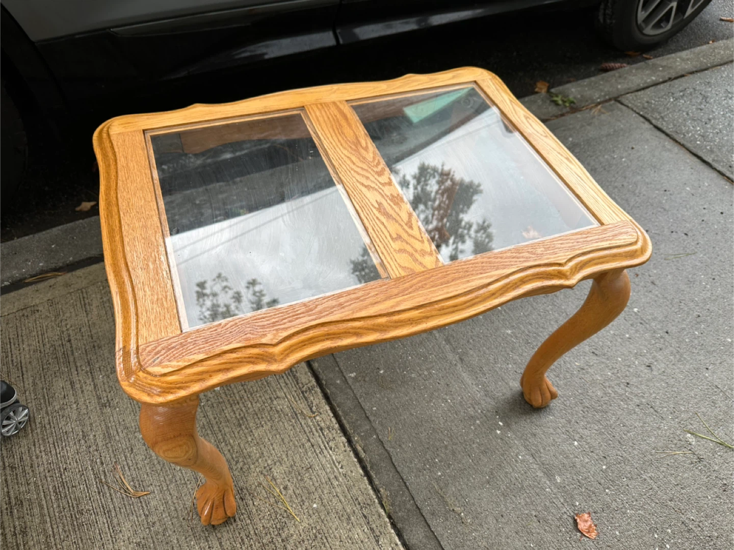 Vintage Wood & Glass Claw Foot End Table