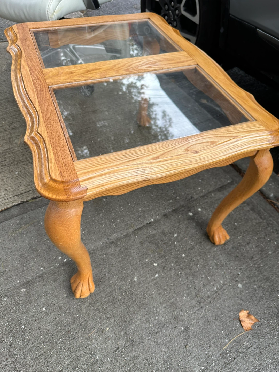Vintage Wood & Glass Claw Foot End Table - photo 4