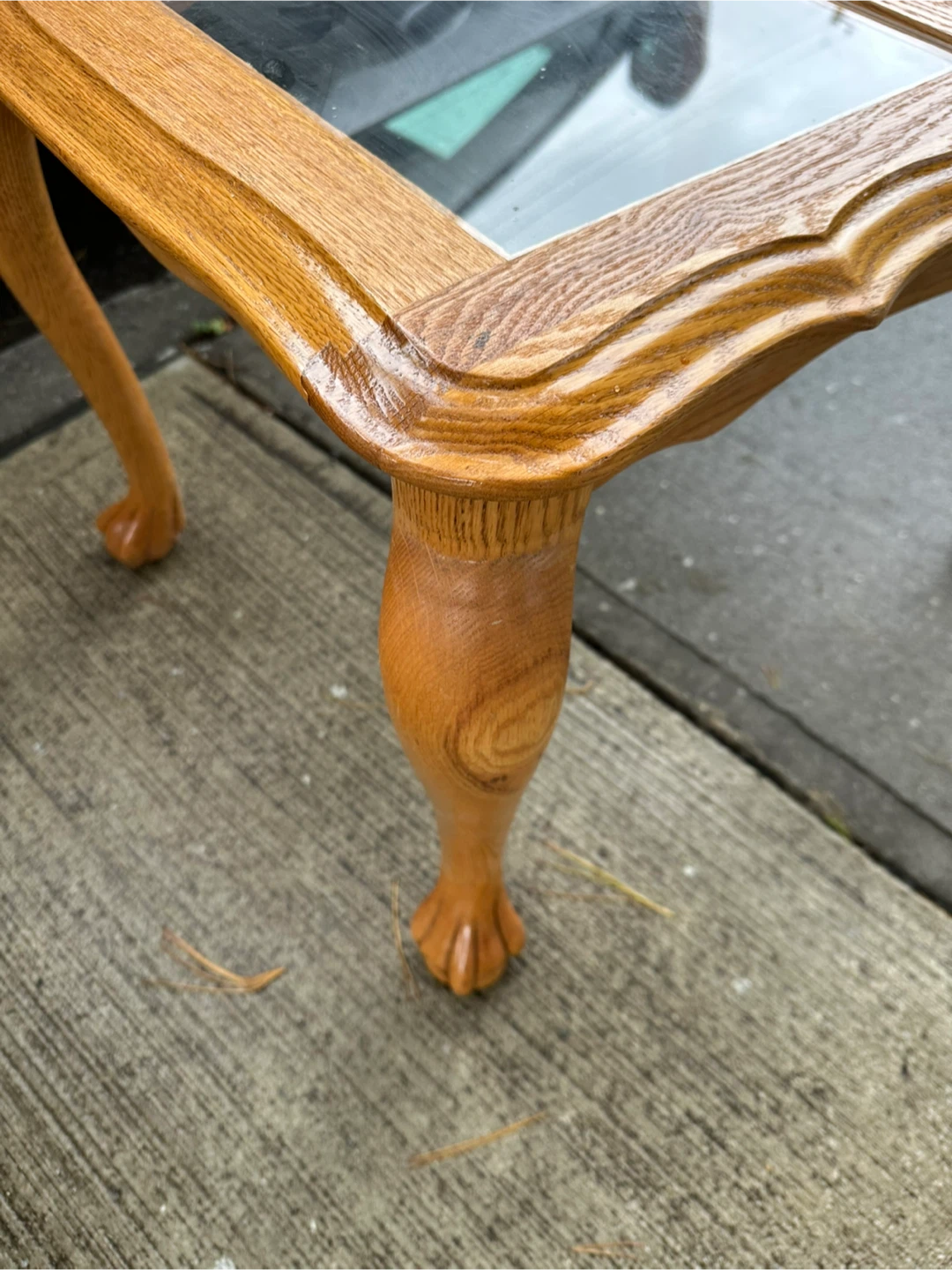 Vintage Wood & Glass Claw Foot End Table - photo 2