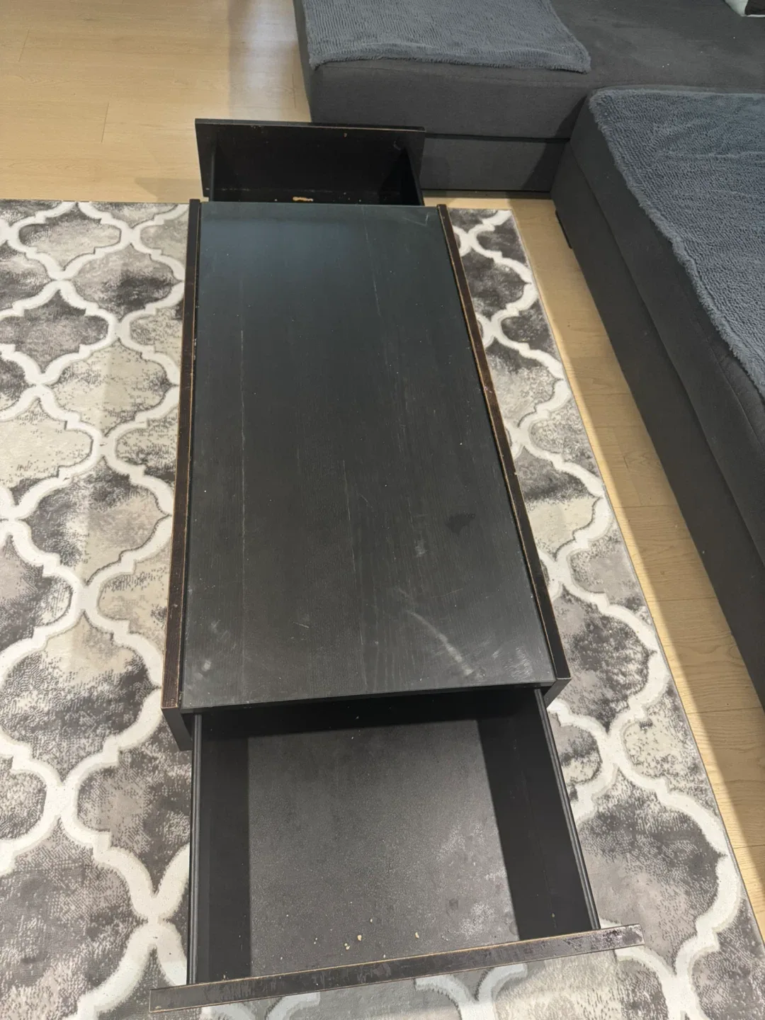 Black Coffee Table with Glass Top and Drawer image indicator(4)