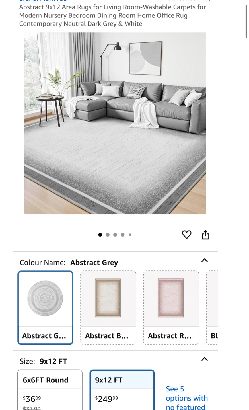 9x12 ft Abstract Grey Area Rug - Soft & Durable