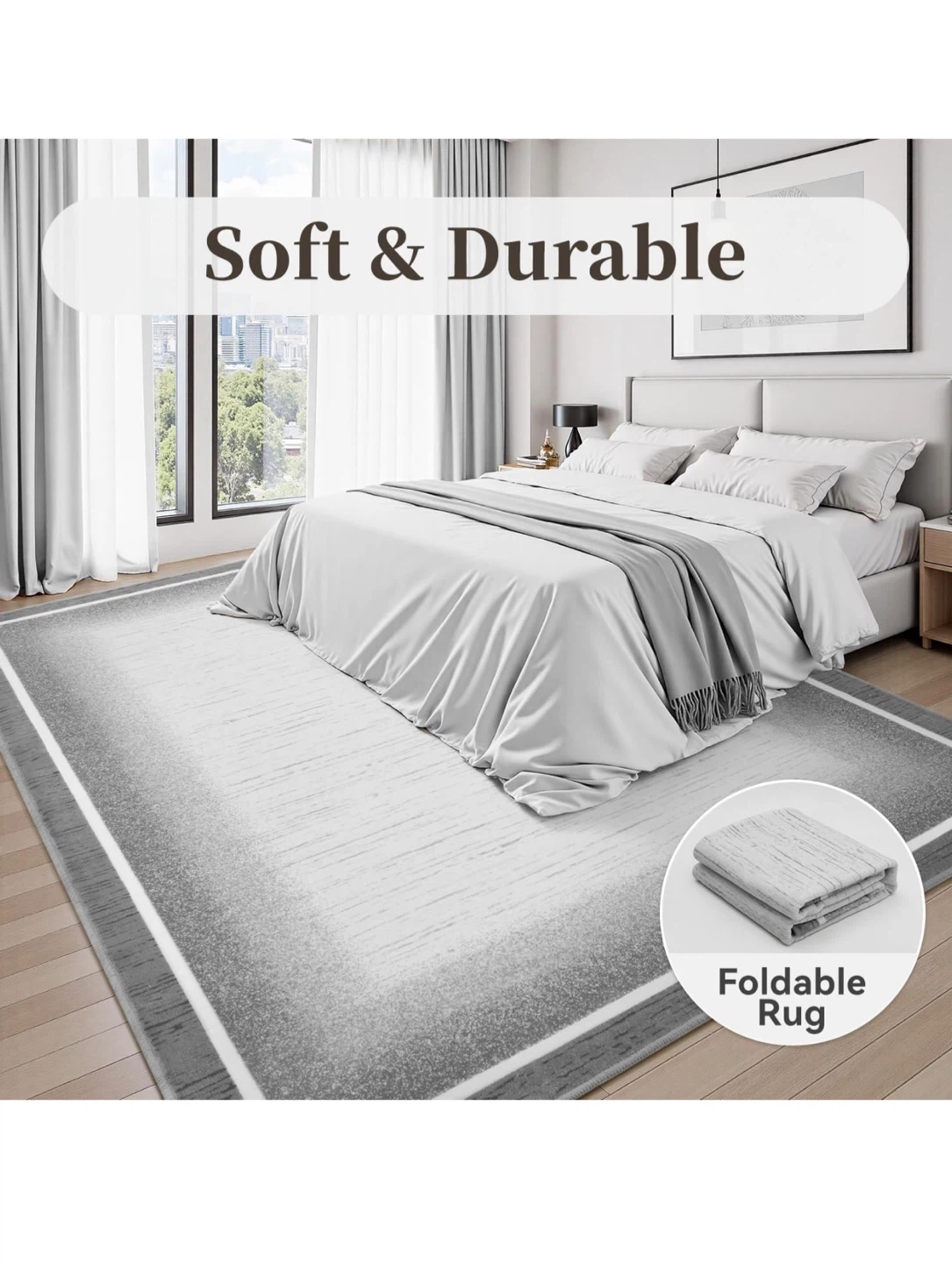 9x12 ft Abstract Grey Area Rug - Soft & Durable - photo 5
