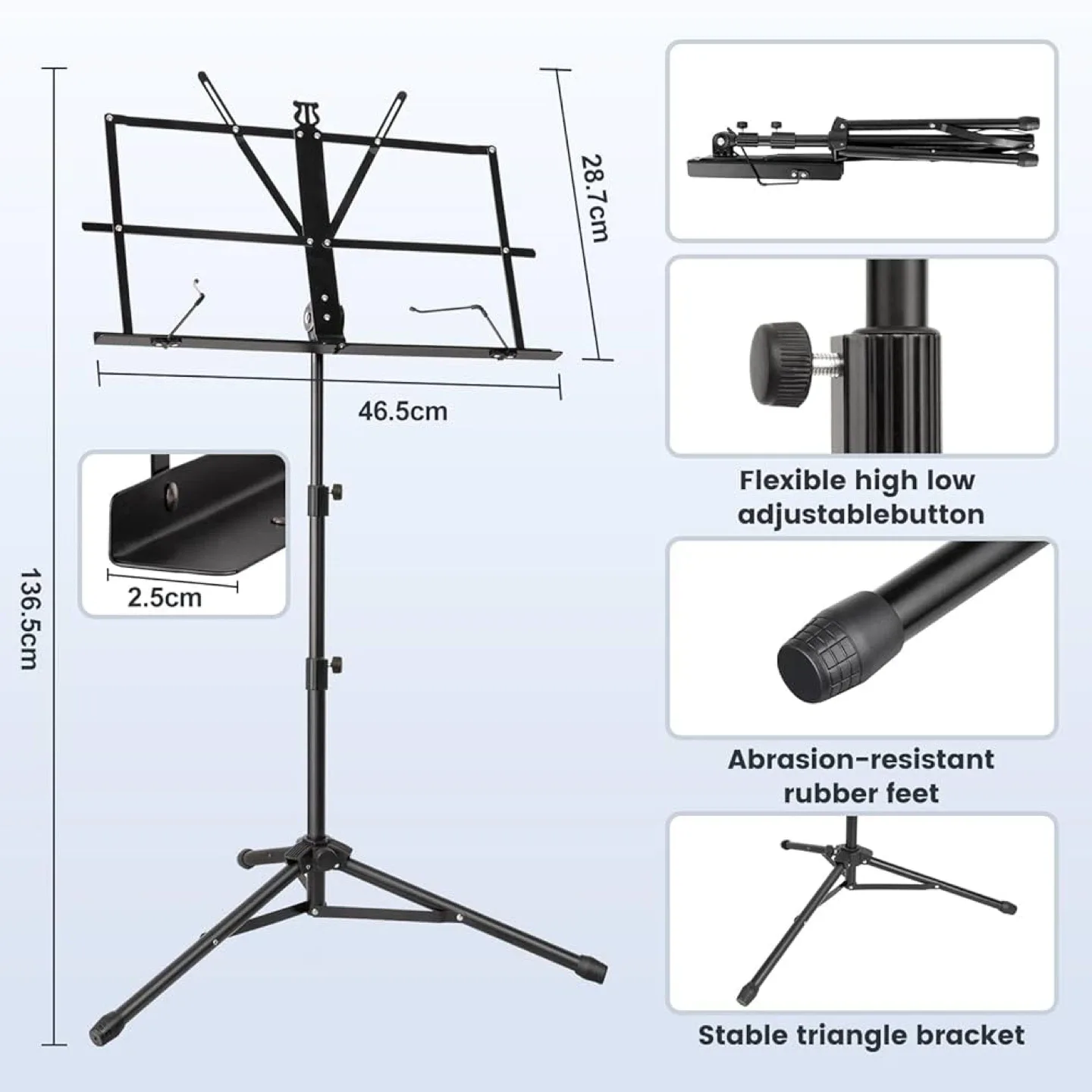 Foldable Music Stand - Portable Sheet Music Stand image indicator(2)