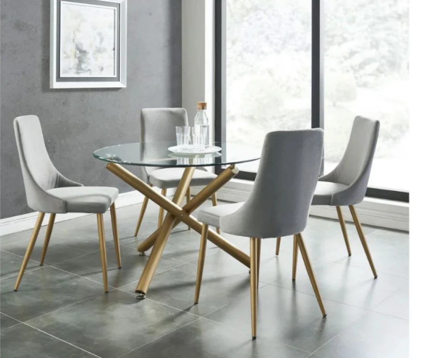 Round Glass Dining Table with 4 Grey Chairs - photo 2