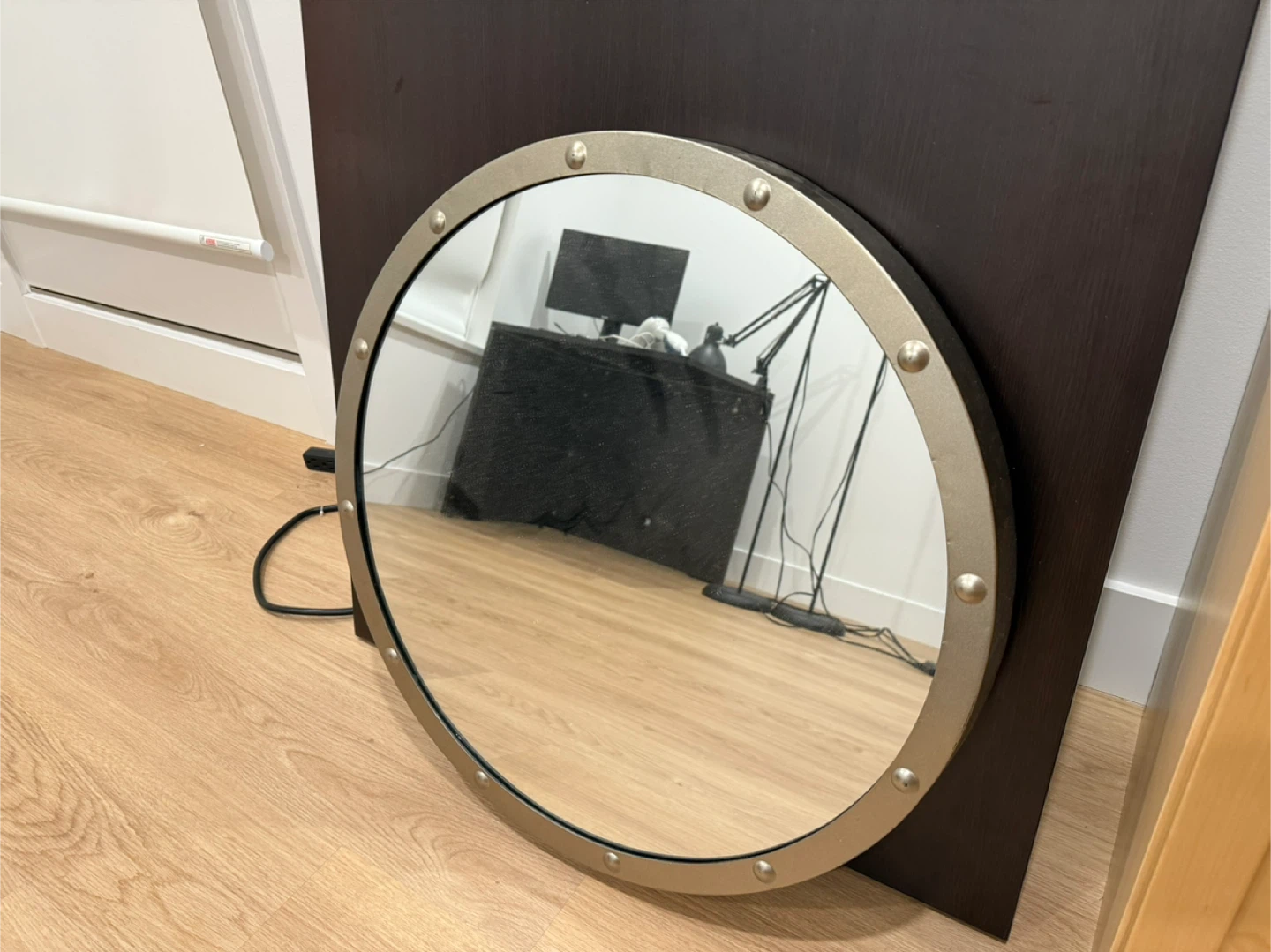 Round Wall Mirror with Studded Silver Frame