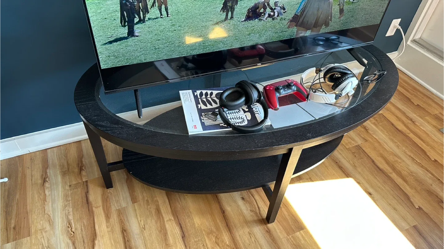 Black Oval Coffee Table with Glass Top image indicator(3)