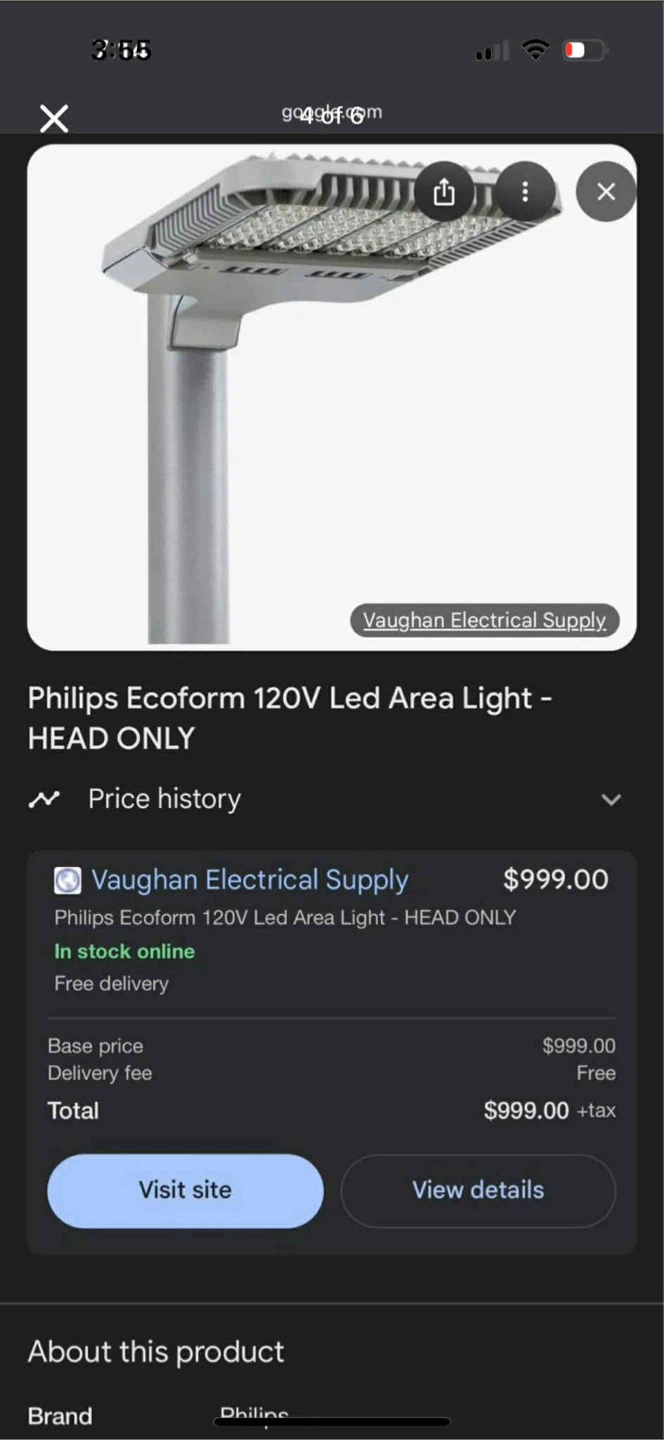 Philips Ecoform 120V Led Area Light - HEAD ONLY