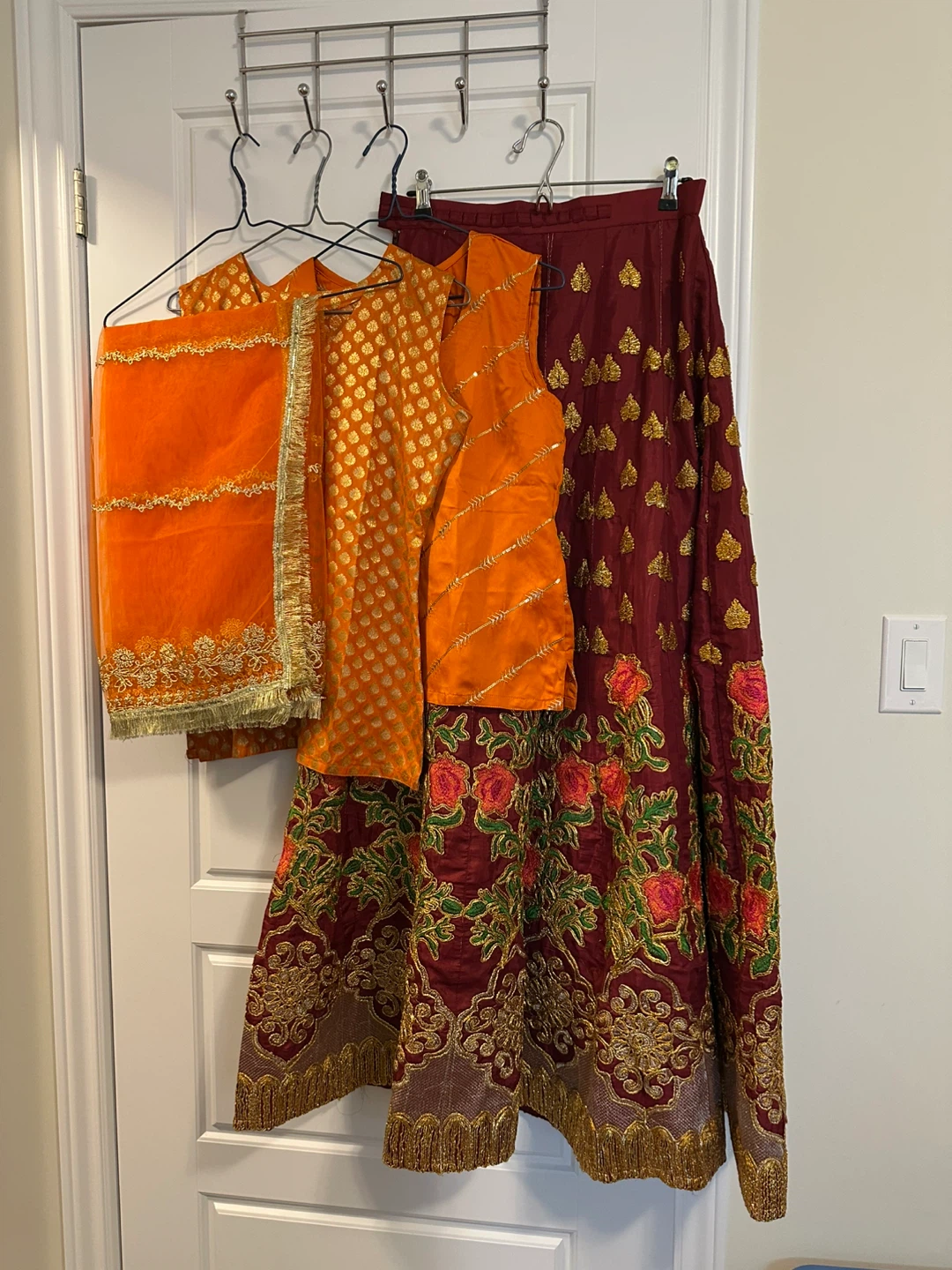 Lehenga Choli Set - Orange & Maroon