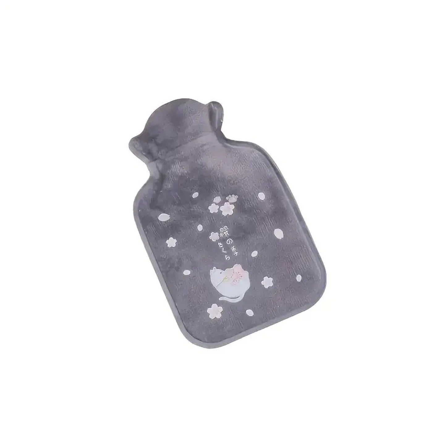 Grey Hot Water Bottle with Cat Design