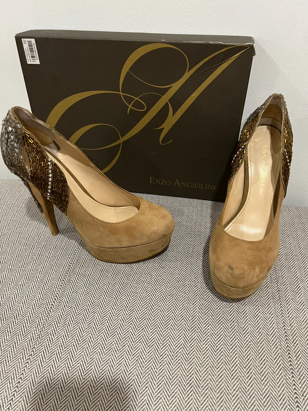 Enzo Angiolini Beige Suede Platform Heels