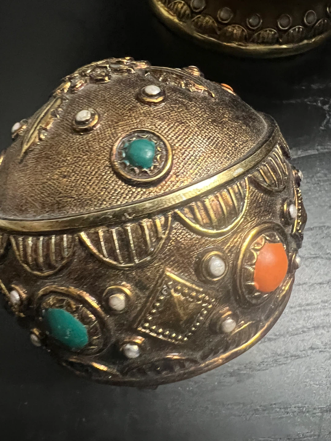 Decorative Gold Bowl with Ornate Orbs - photo 4