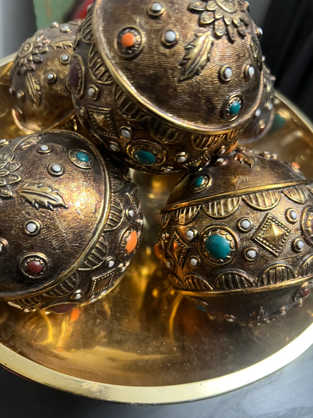 Decorative Gold Bowl with Ornate Orbs - photo 2