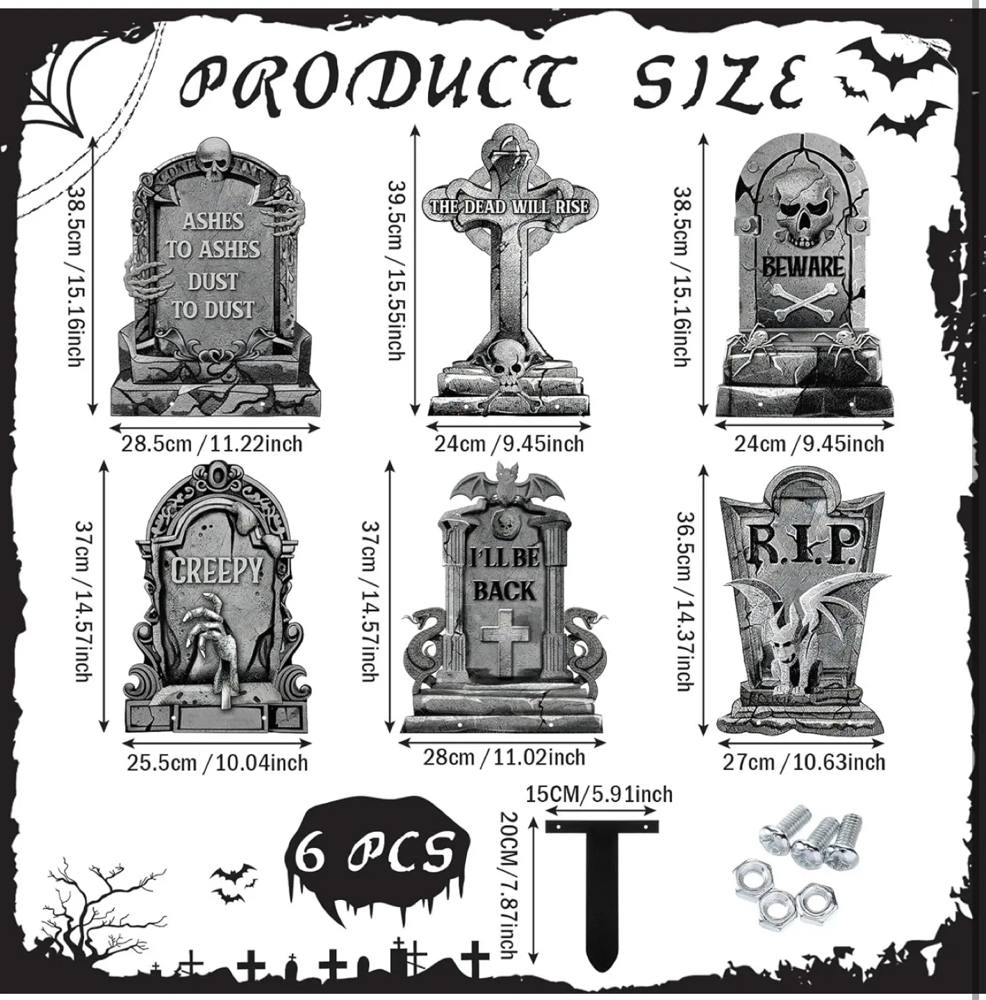 6-Piece Halloween Metal Tombstone Decorations - New! image indicator(3)