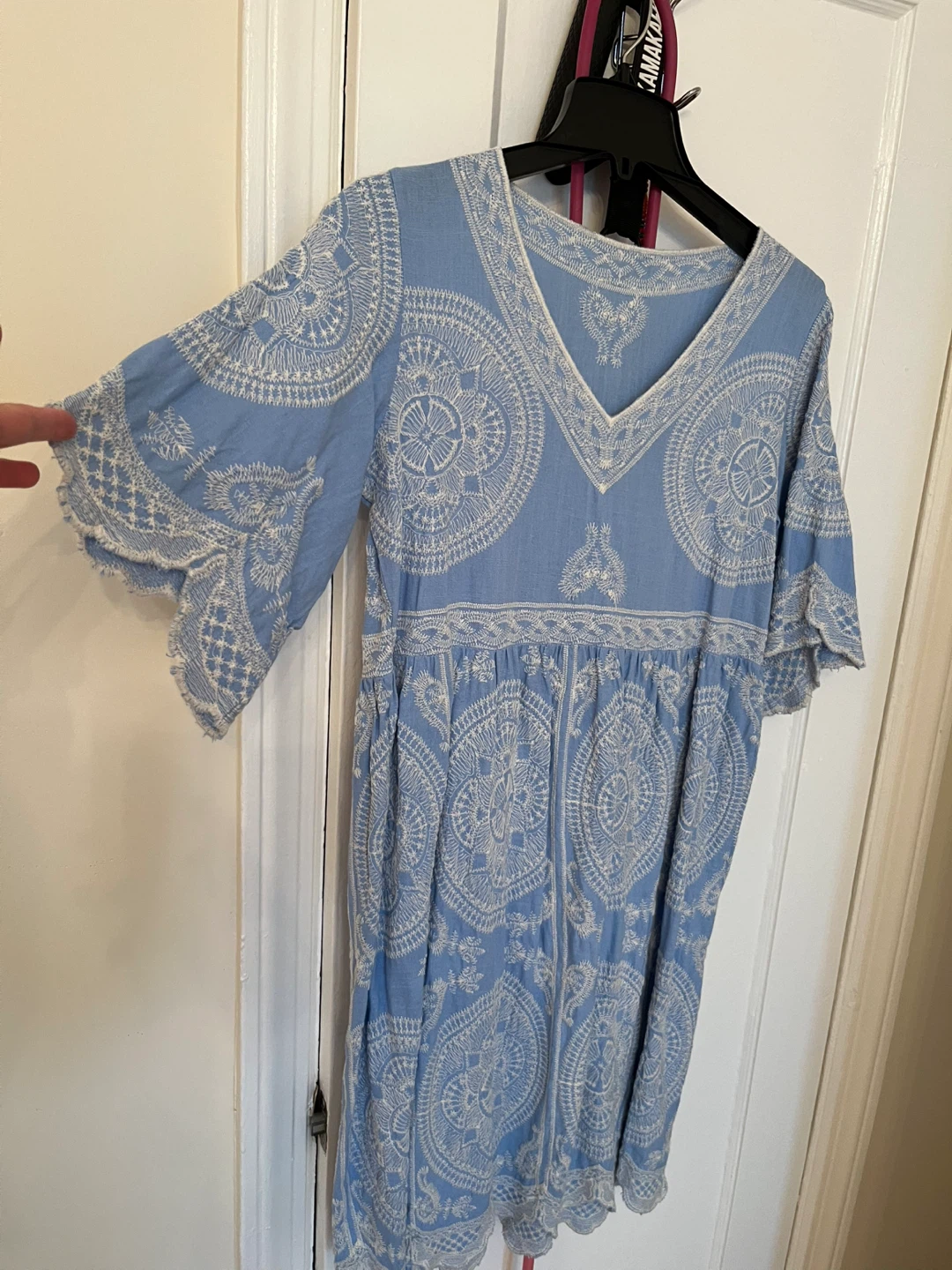 Blue Embroidered Dress - Viscose and lane
