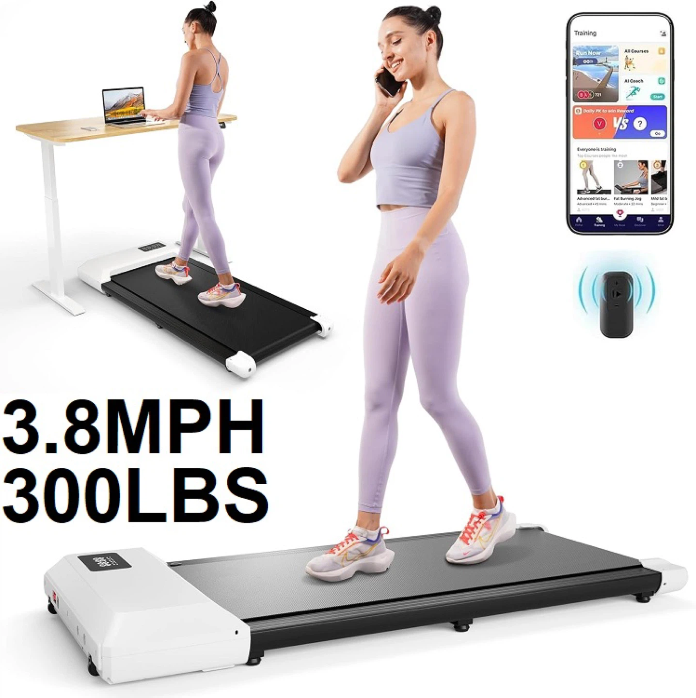 Under Desk Treadmill - 3.8MPH, 300LBS