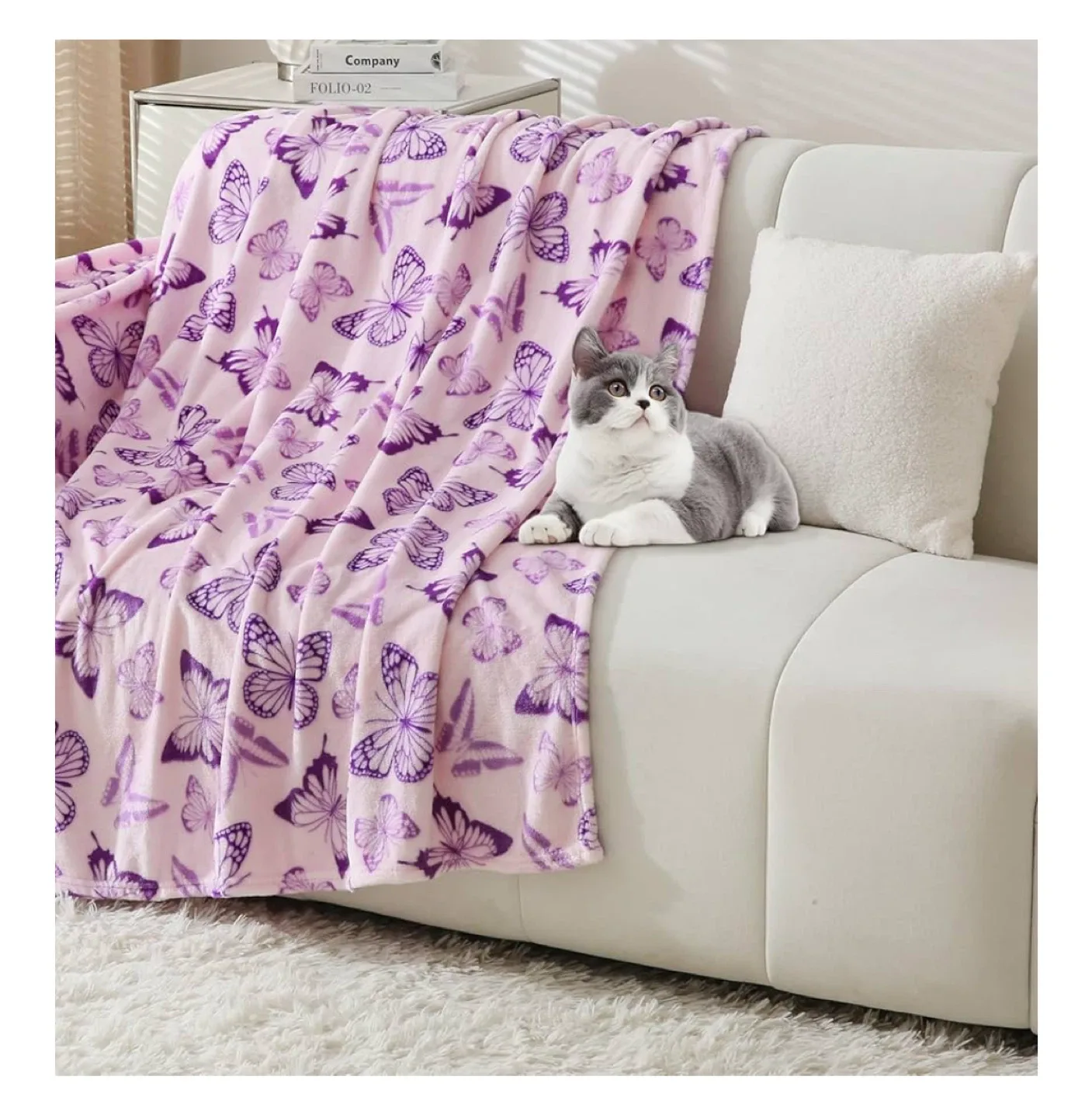 New! Softan Purple Butterfly Print Throw Blanket 50" x 60" image indicator(5)