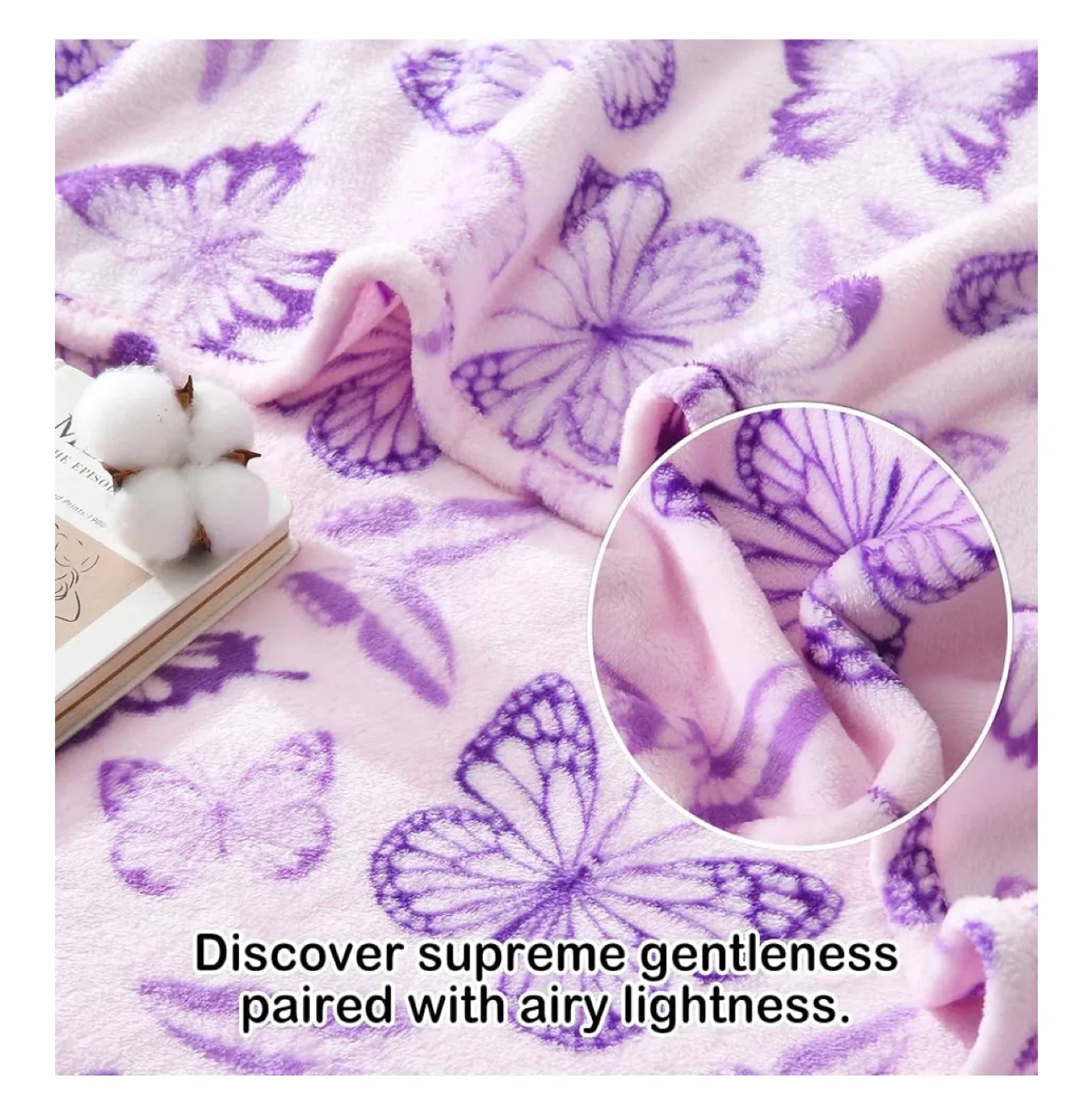 New! Softan Purple Butterfly Print Throw Blanket 50" x 60" image indicator(4)