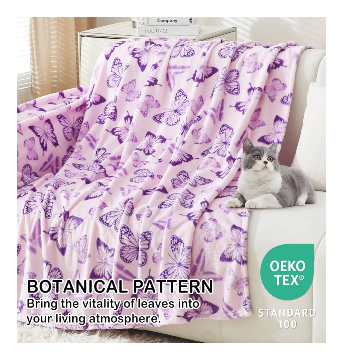 New! Softan Purple Butterfly Print Throw Blanket 50" x 60" image indicator(2)