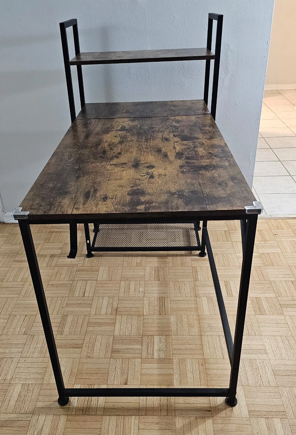 Industrial Style Desk with Shelves - Wood & Metal - photo 2