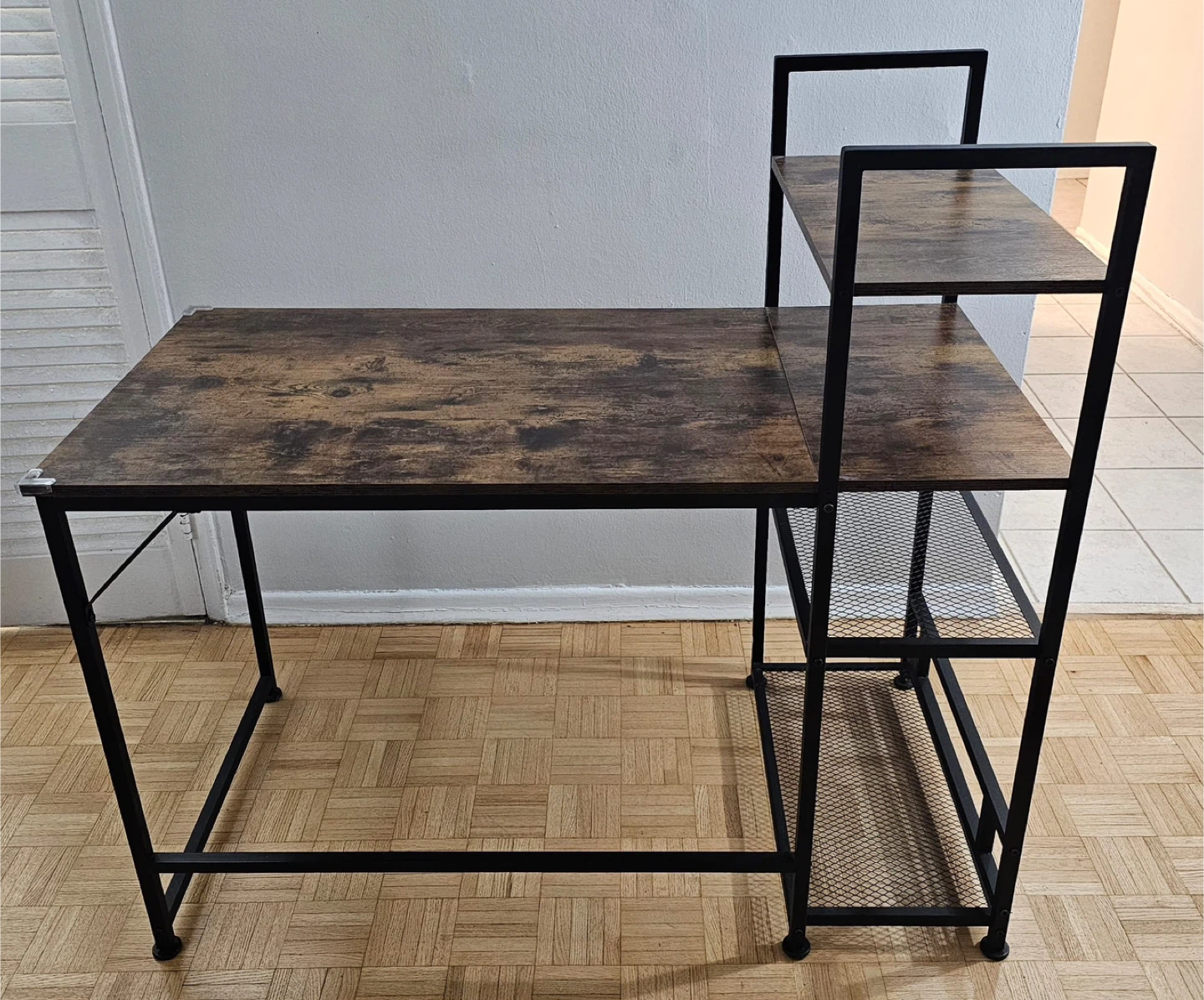 Industrial Style Desk with Shelves - Wood & Metal - photo 4