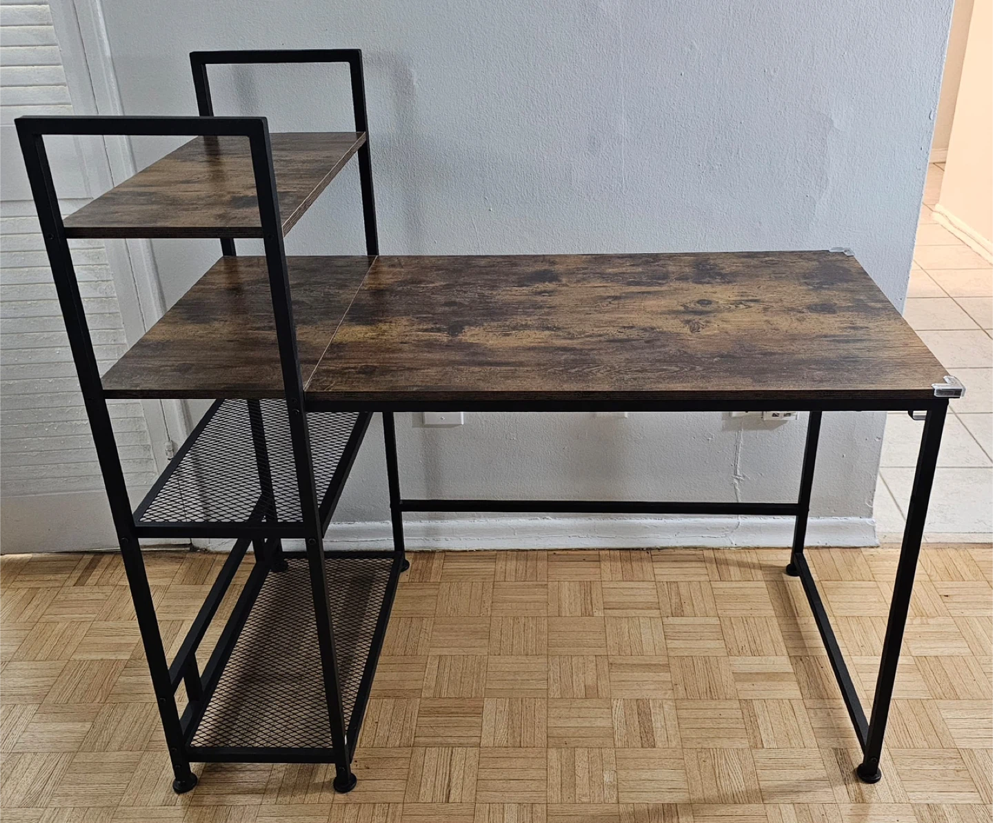 Industrial Style Desk with Shelves - Wood & Metal