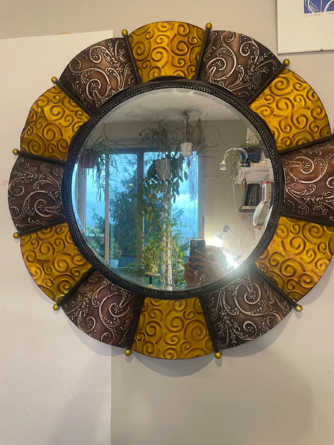 Decorative Round Wall Mirror - Gold & Brown thumbnail
