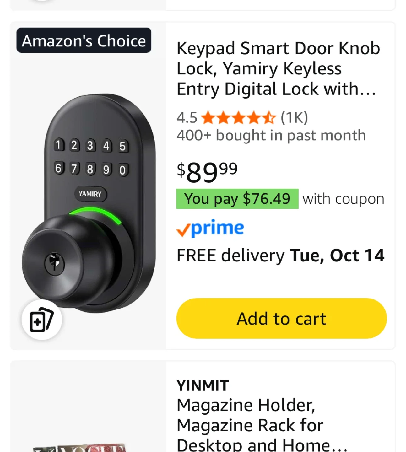 Yamiry Keypad Smart Door Knob Lock thumbnail
