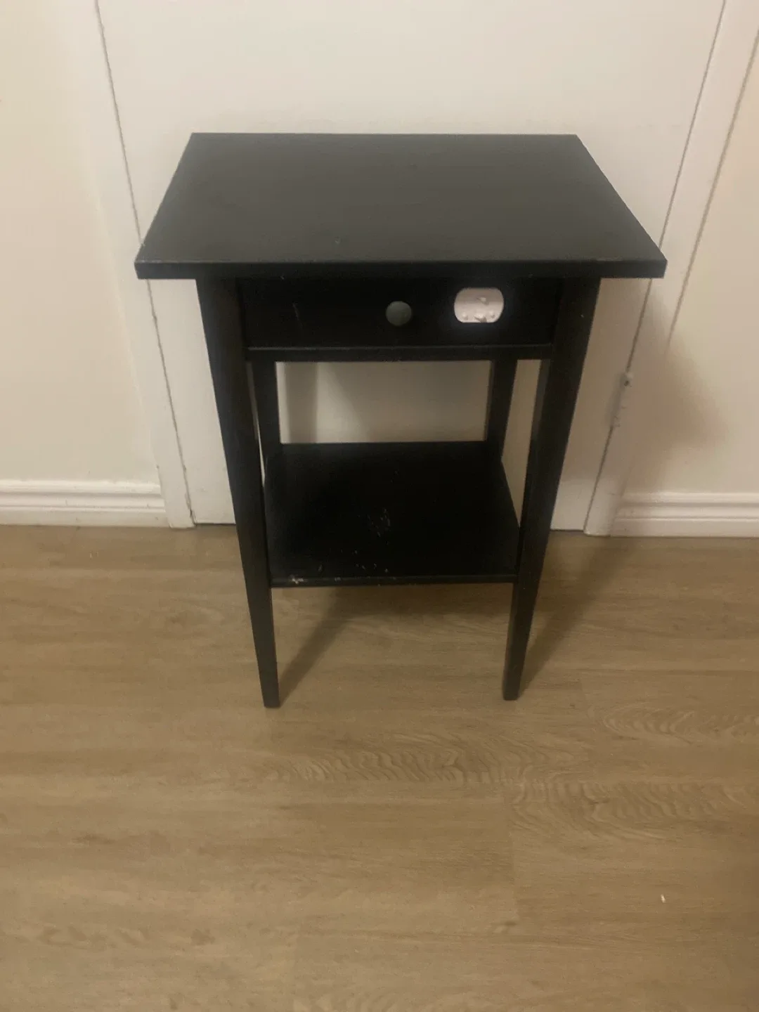 Black Wooden Nightstand with Drawer