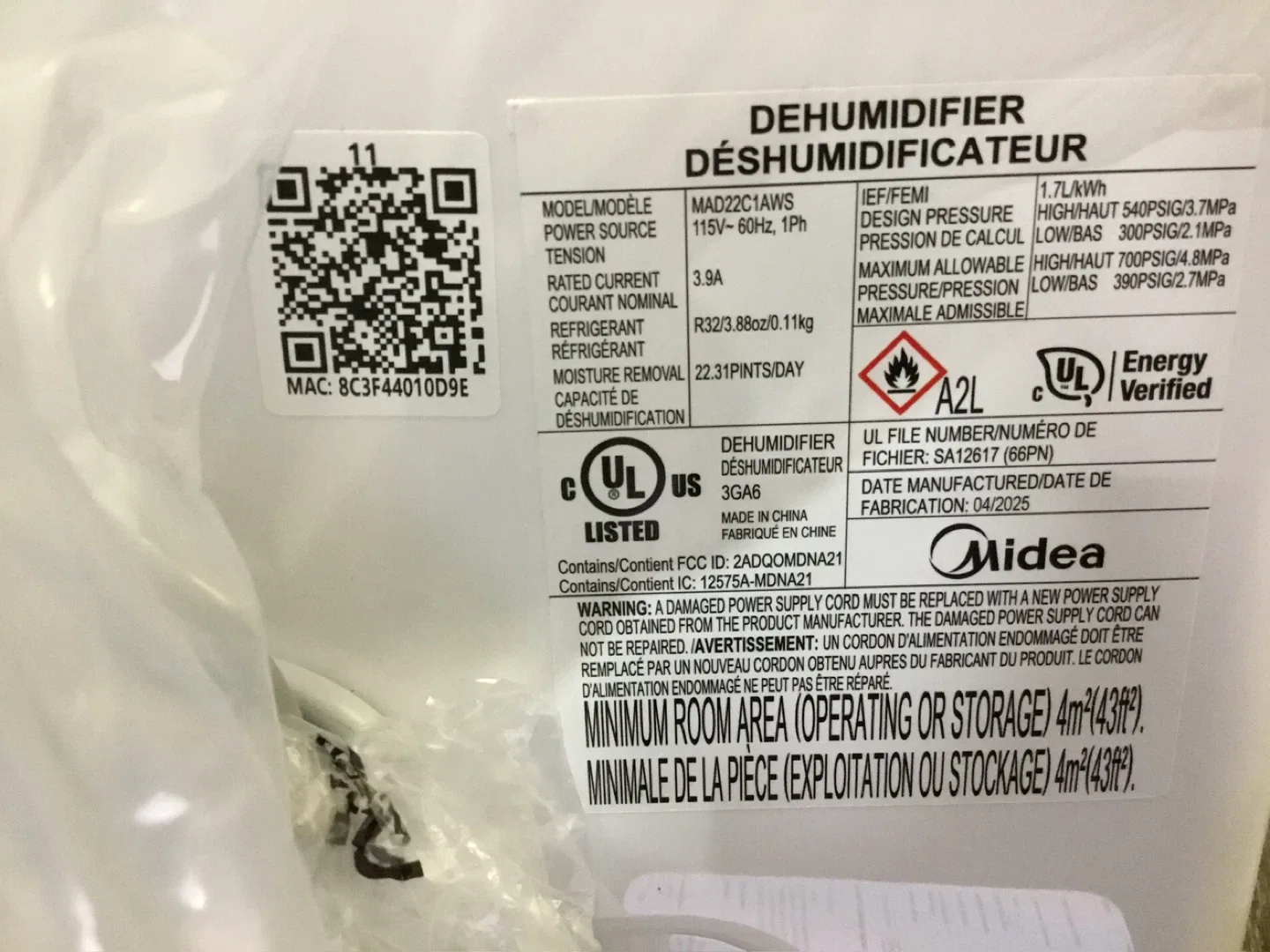 Midea Energy Star Dehumidifier image indicator(8)