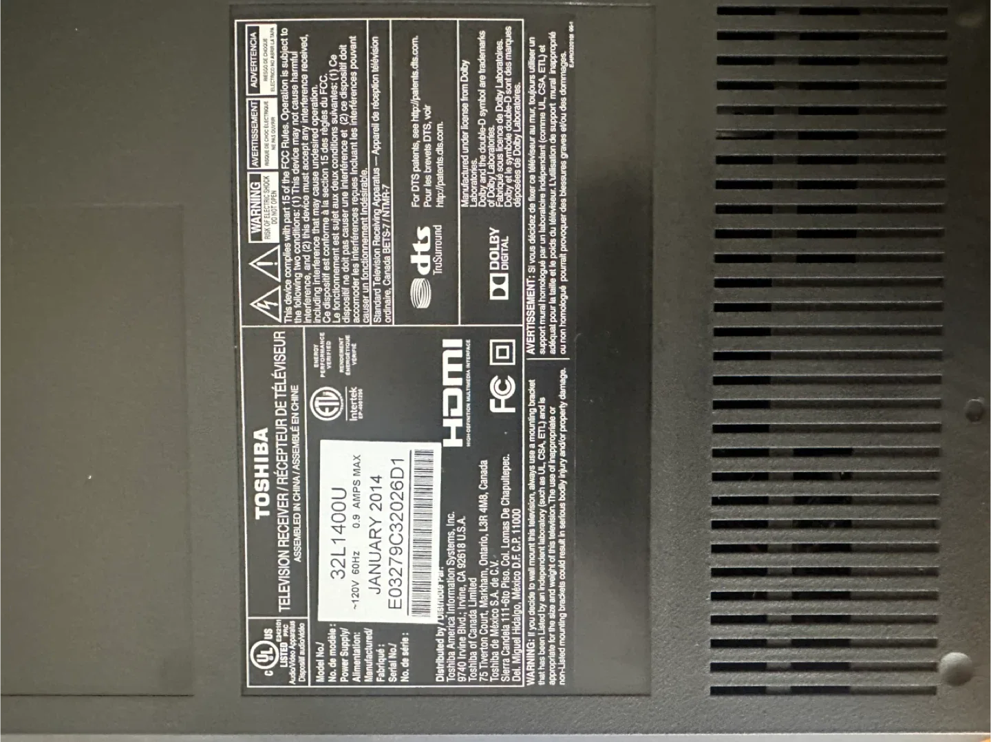 Toshiba 32" TV image indicator(2)