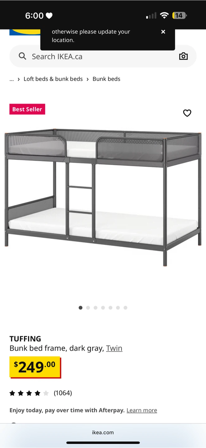 IKEA TUFFING Twin Bunk Bed Frame - Dark Gray