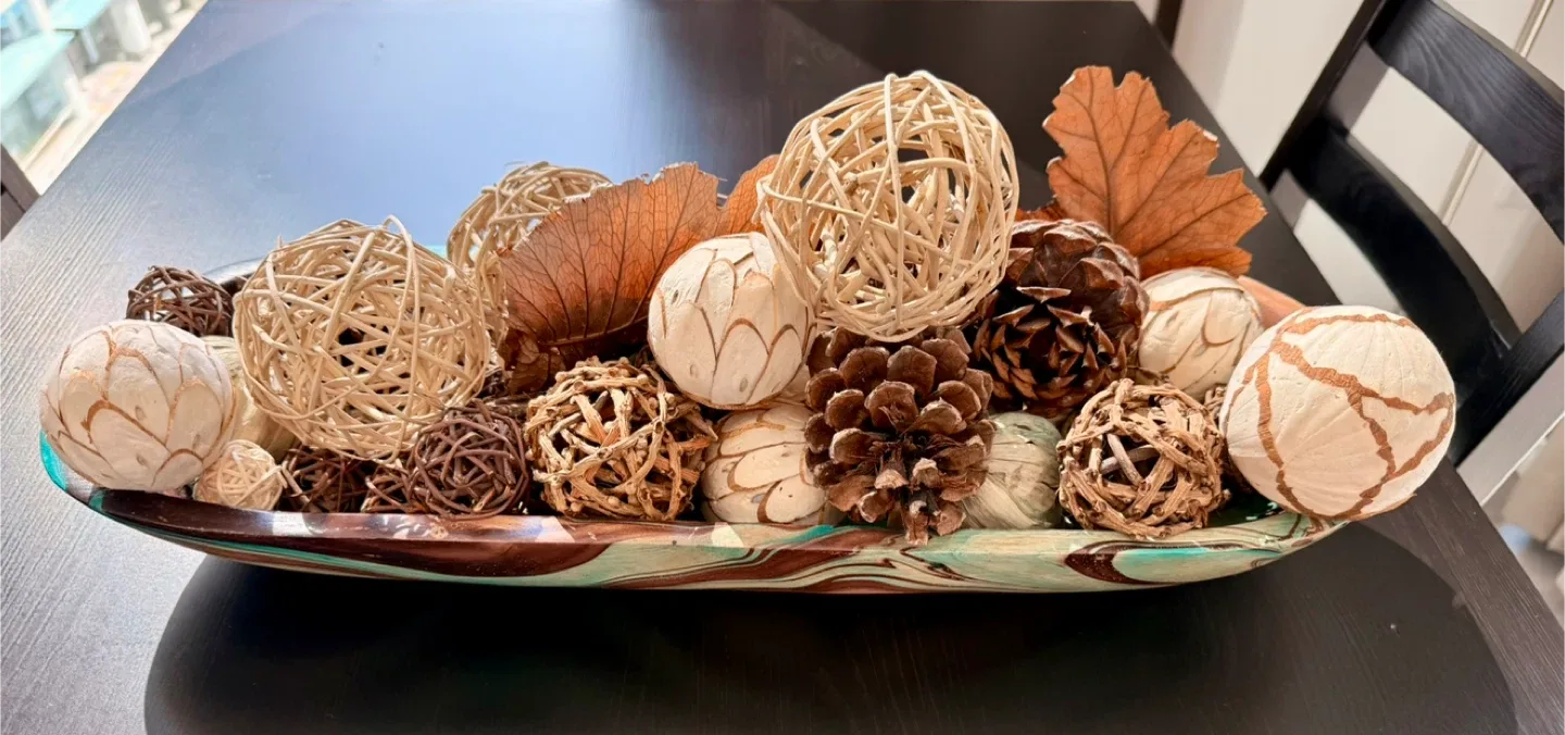 Natural Decorative Bowl with Pinecones and Rattan Balls image indicator(2)