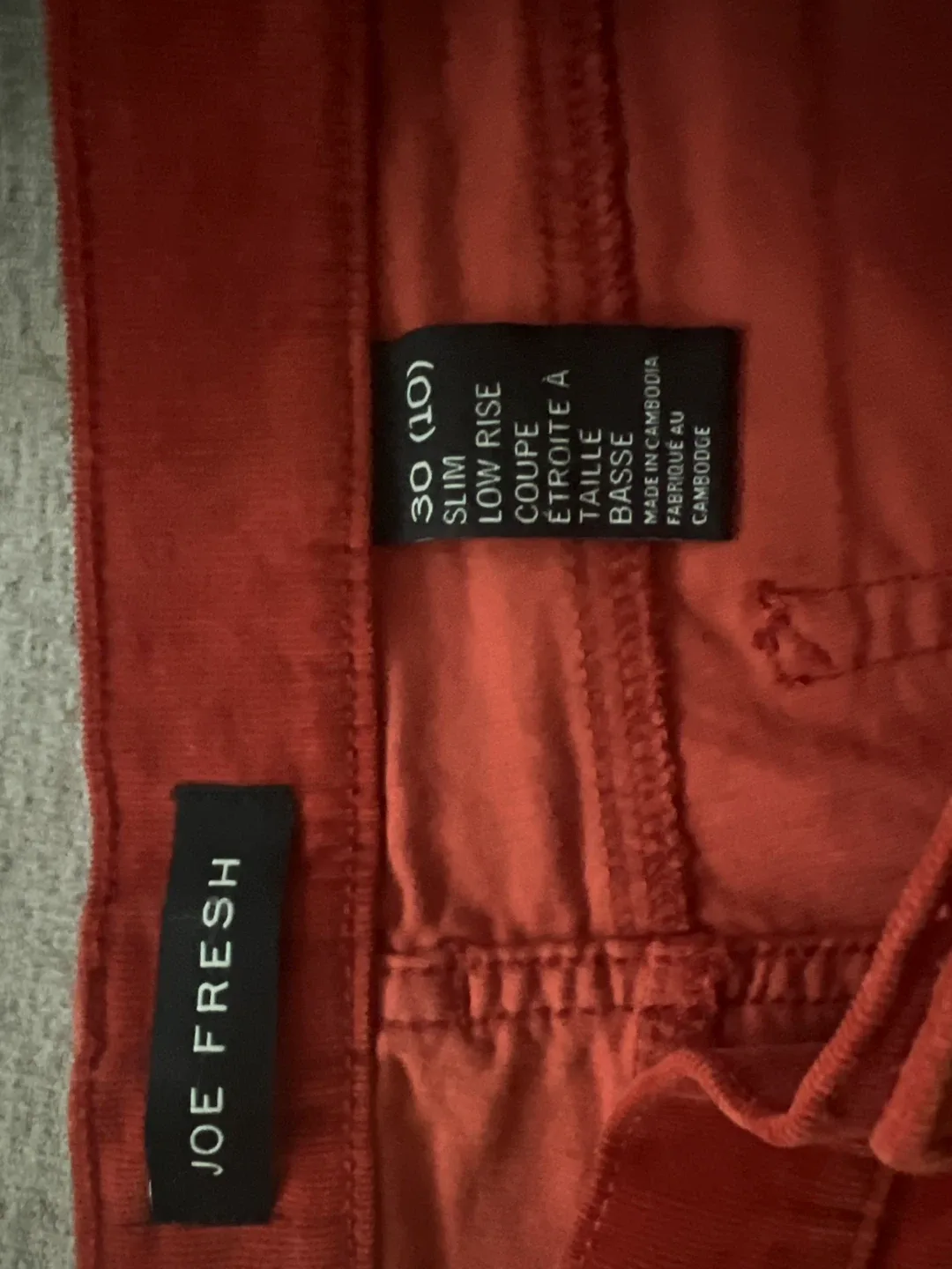 Joe Fresh Slim Low Rise Corduroy Pants - Size 30 image indicator(2)