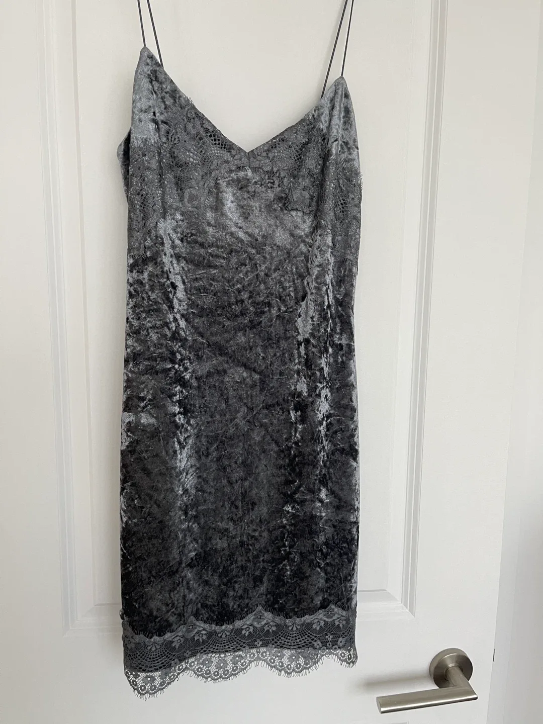 Grey Velvet Lace Trim Dress image indicator(3)