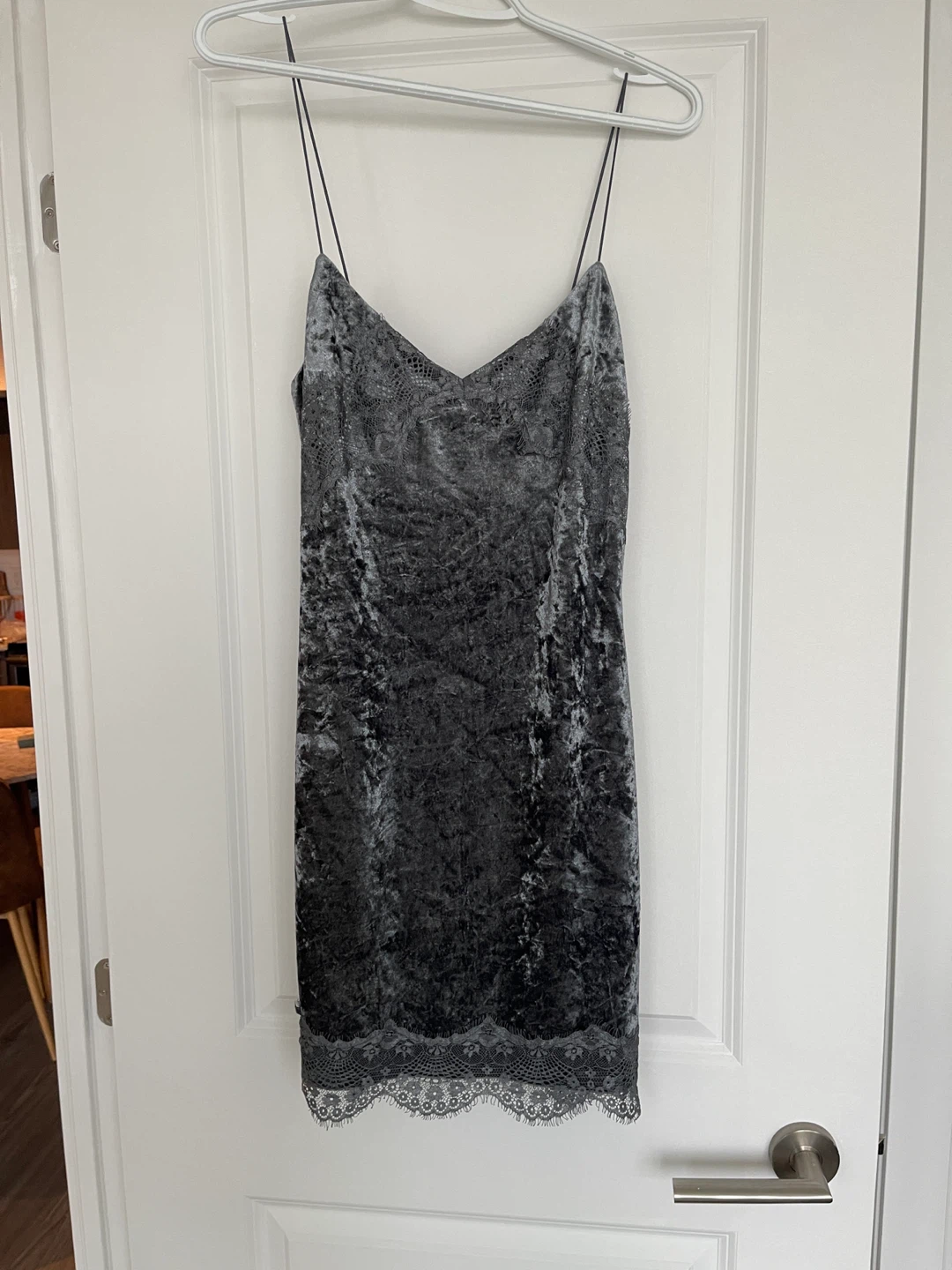 Grey Velvet Lace Trim Dress