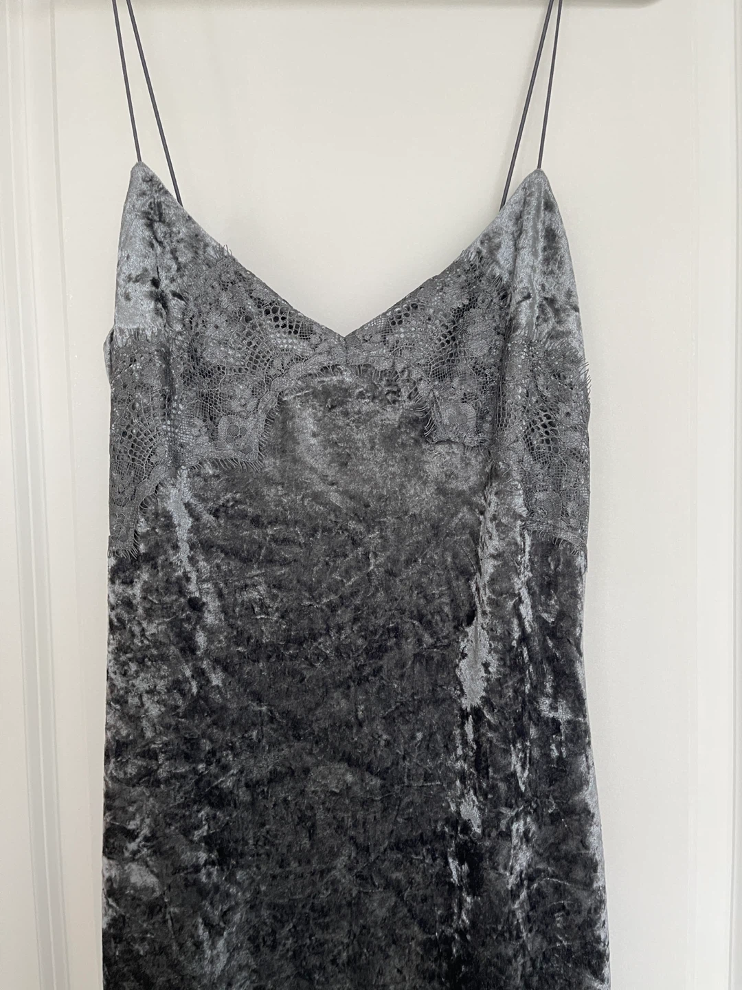 Grey Velvet Lace Trim Dress - photo 2