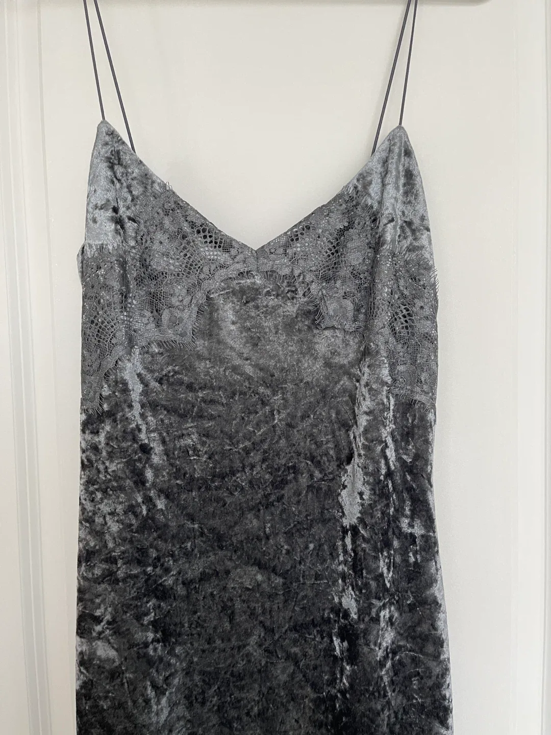 Grey Velvet Lace Trim Dress image indicator(2)