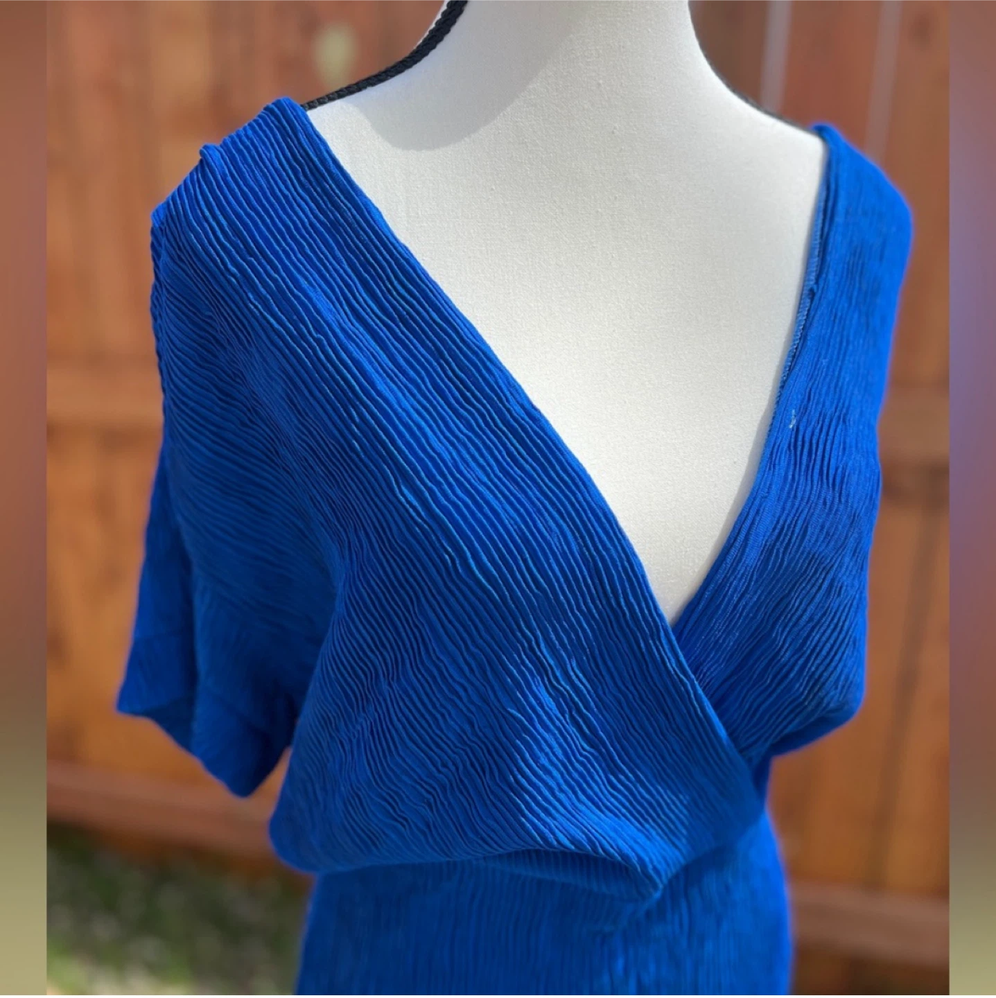 Blue V-Neck Mini Dress - photo 4